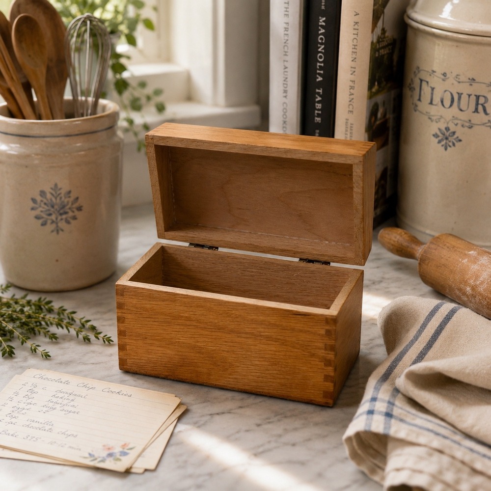 Vintage Hedberg Co Oak Wood Recipe Box No353 Dovetail Hinged Lid Kitchen Storage